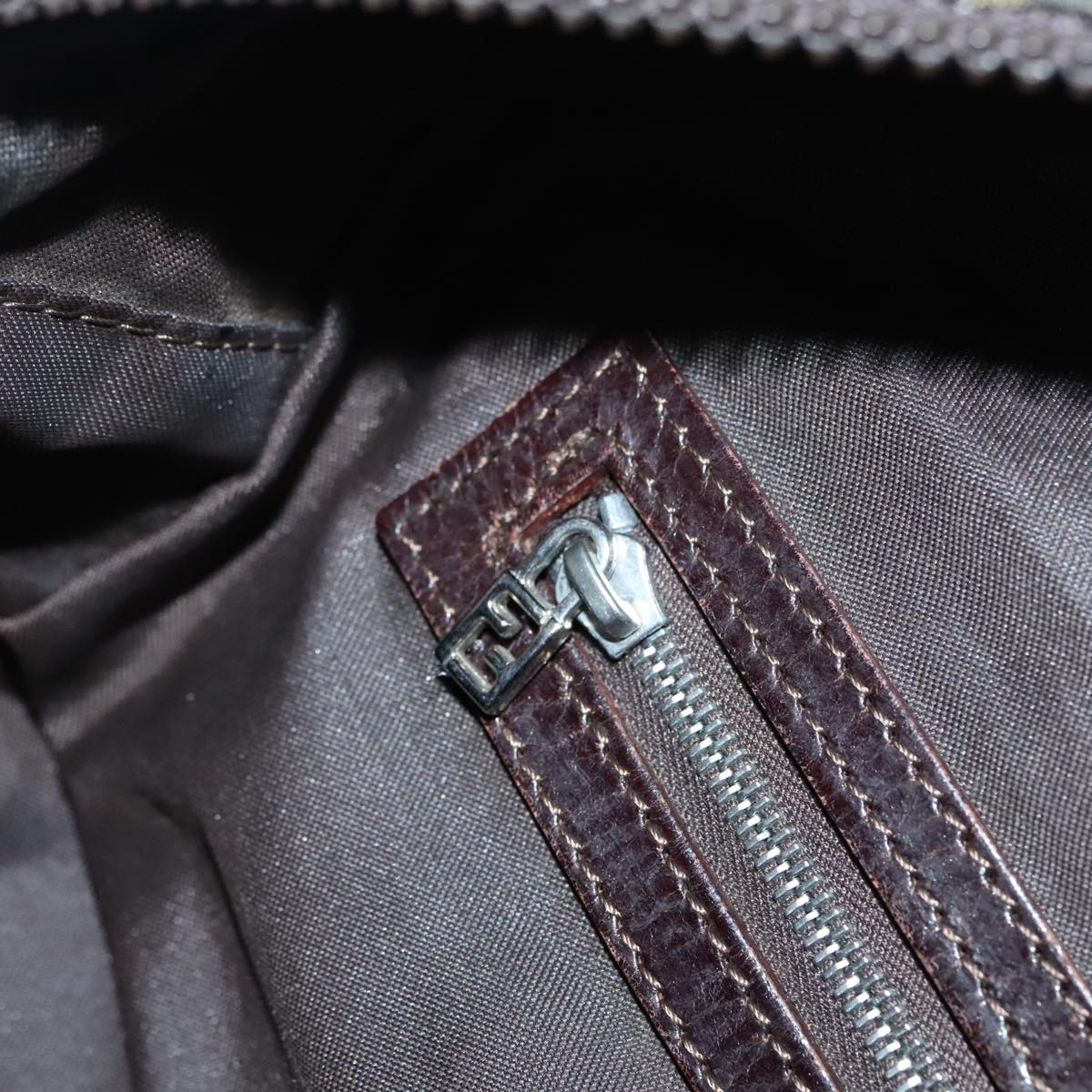 FENDI Zucca Canvas Hand Bag Brown Black Silver 93228