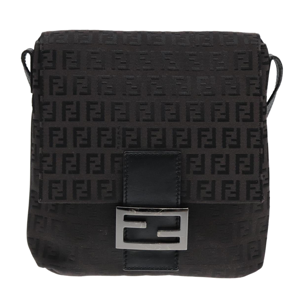 FENDI Zucchino Canvas Shoulder Bag Black 93358