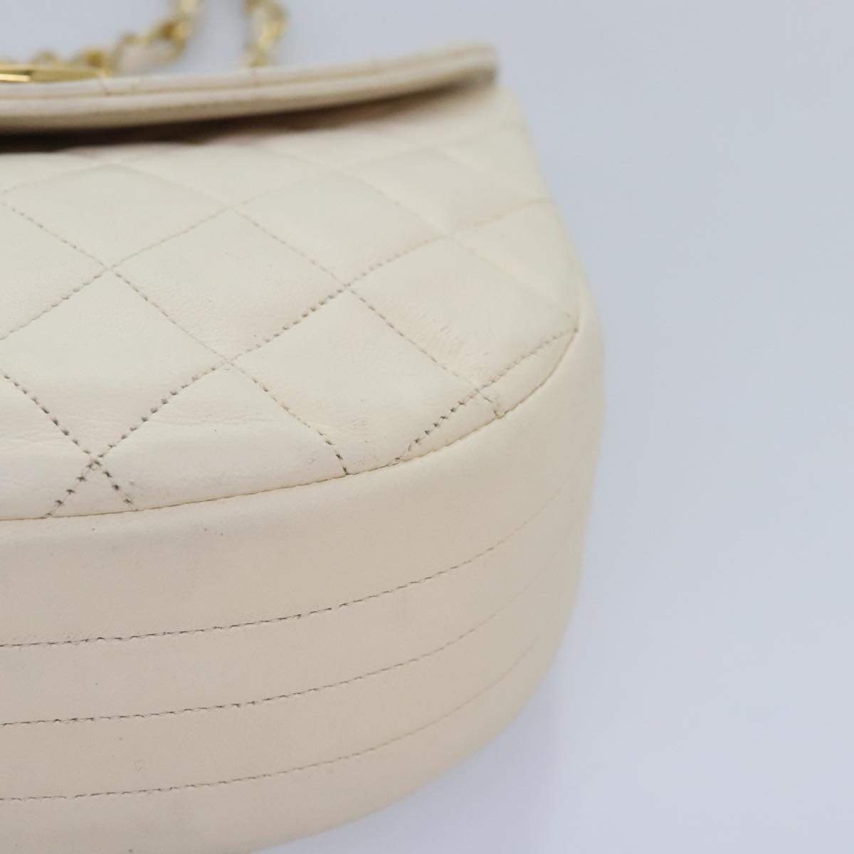 CHANEL Matelasse Big COCO Mark Chain Bag Lamb Skin White Gold CC 93377