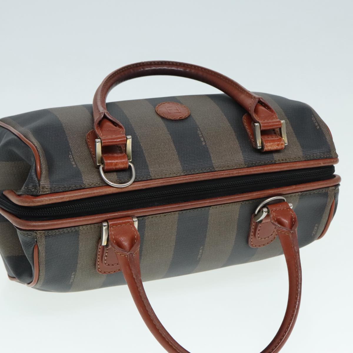 FENDI Pecan Canvas Hand Bag Brown Black gold 93410