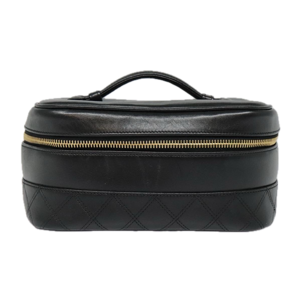 CHANEL Vanity Bicolore Pouch Leather Black Gold CC 93452