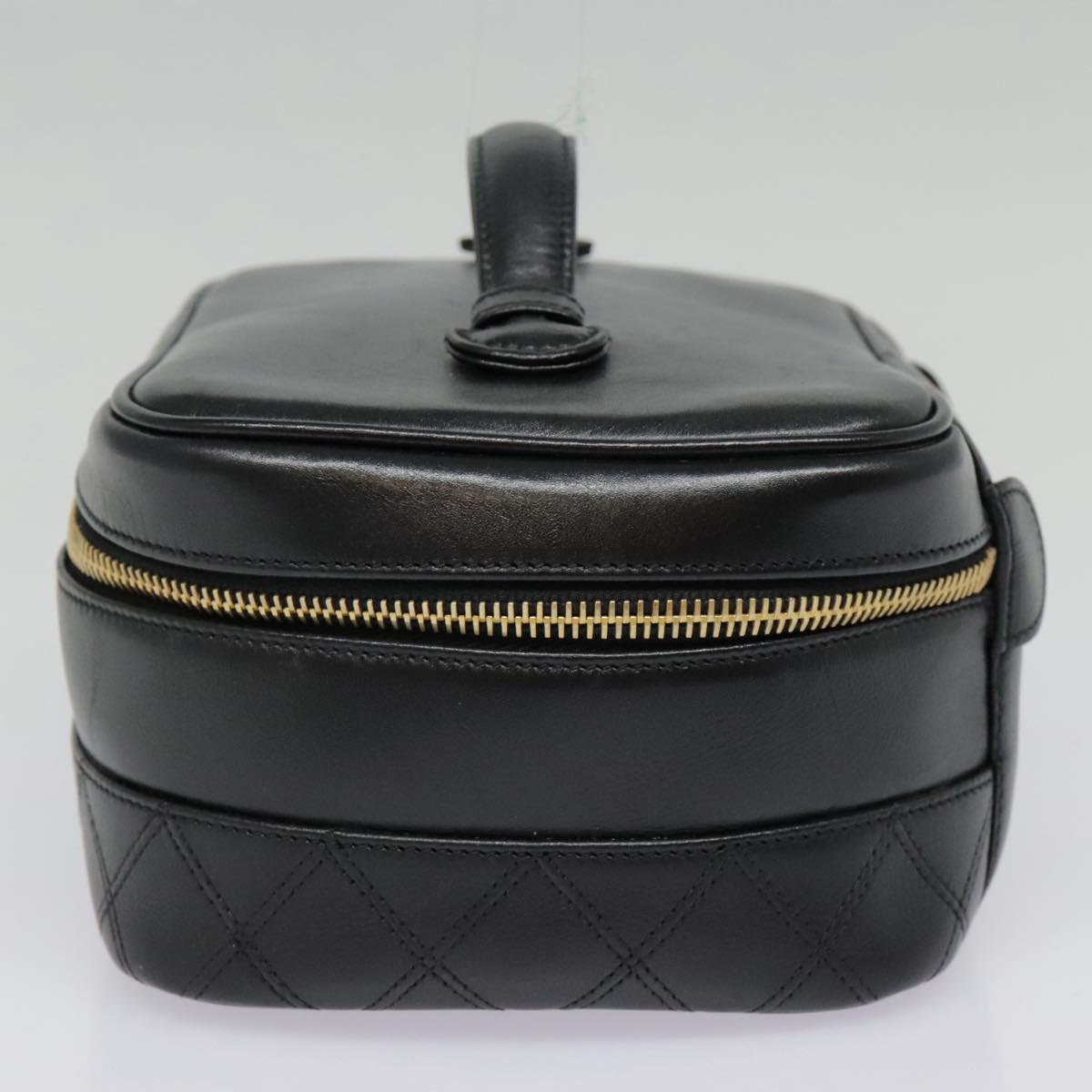 CHANEL Vanity Bicolore Pouch Leather Black Gold CC 93452