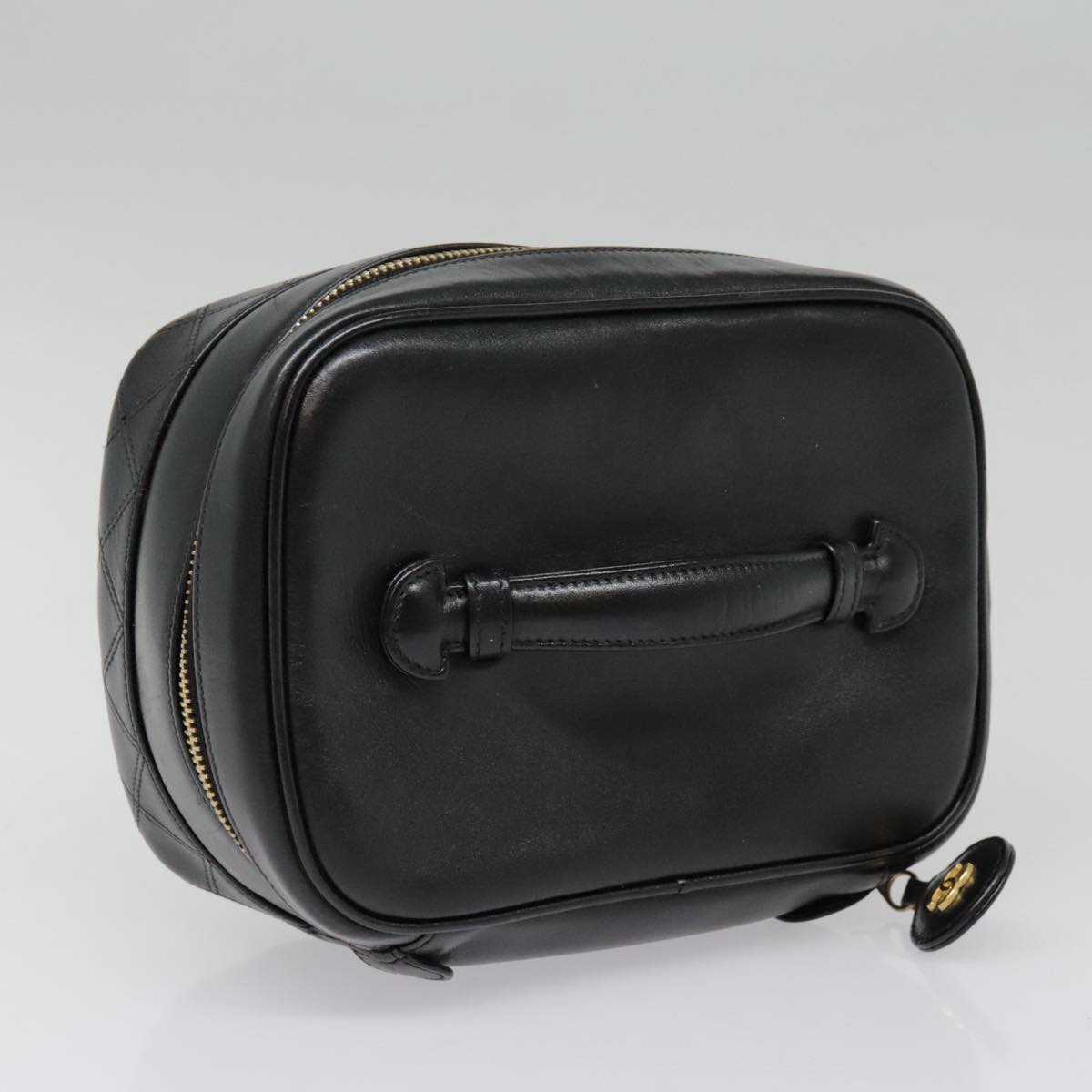 CHANEL Vanity Bicolore Pouch Leather Black Gold CC 93452