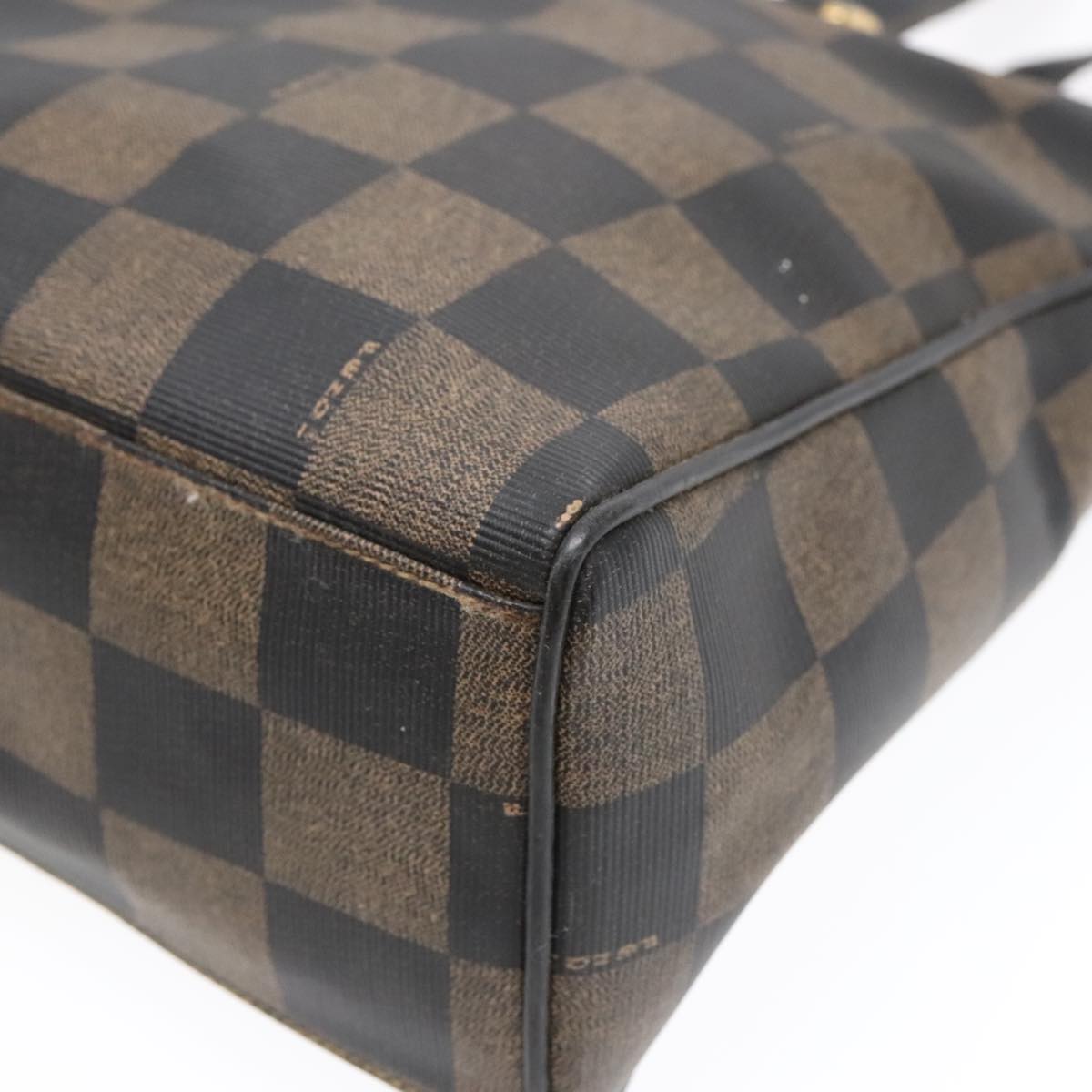 FENDI Pecan Canvas Tote Bag Brown Black gold 93517