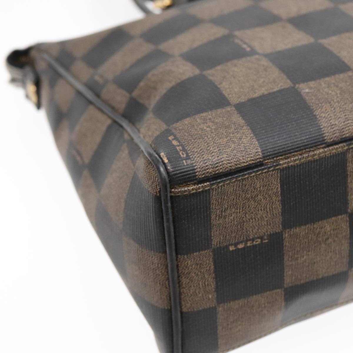 FENDI Pecan Canvas Tote Bag Brown Black gold 93517