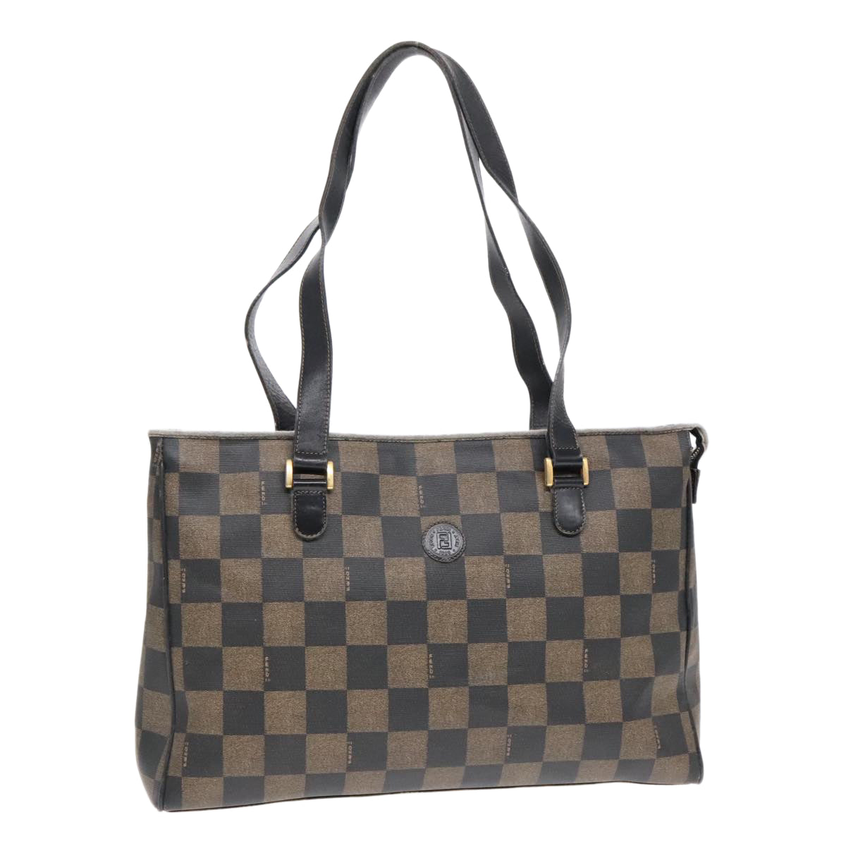FENDI Pecan Canvas Tote Bag Brown Black gold 93517