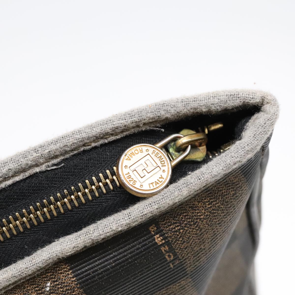 FENDI Pecan Canvas Tote Bag Brown Black gold 93517