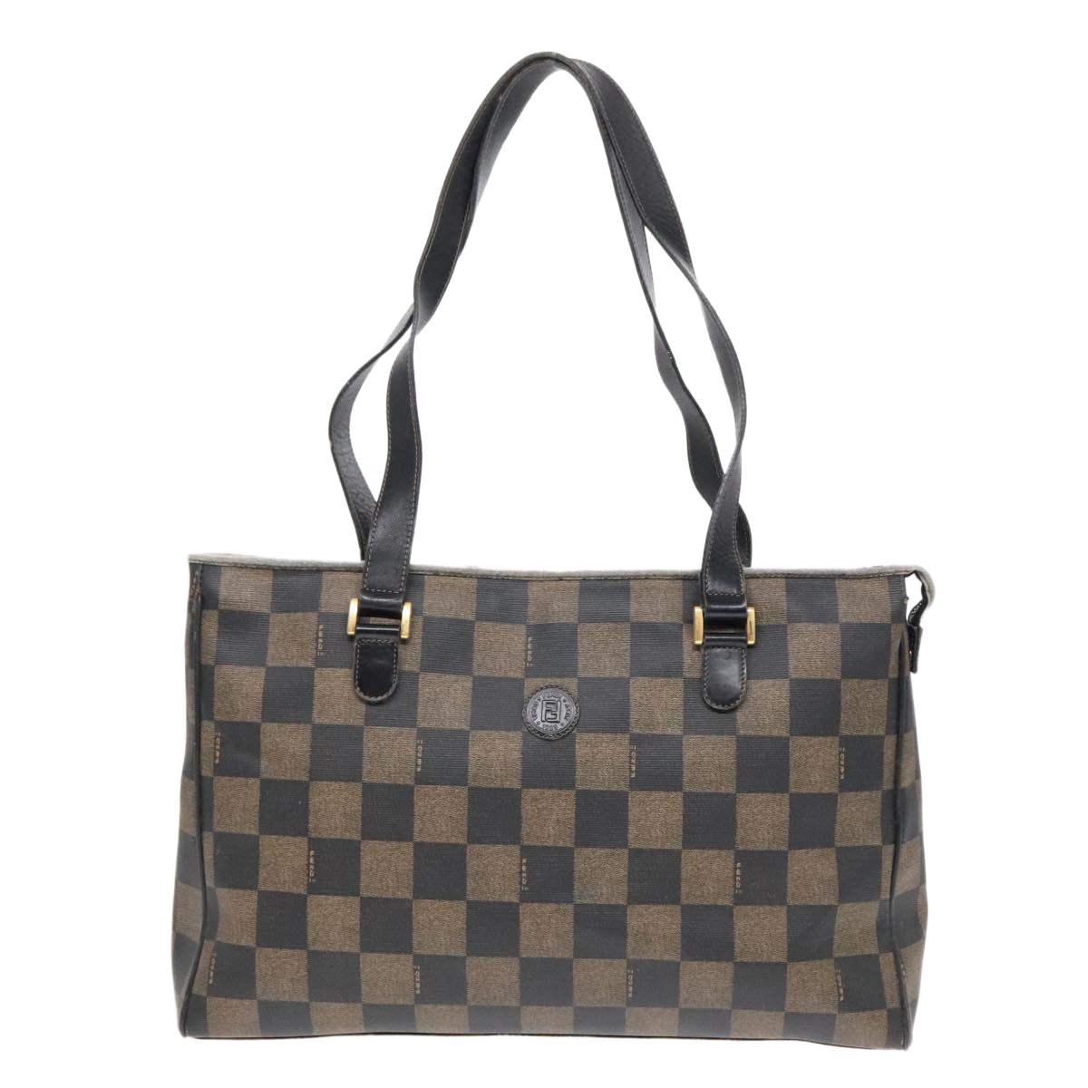 FENDI Pecan Canvas Tote Bag Brown Black gold 93517