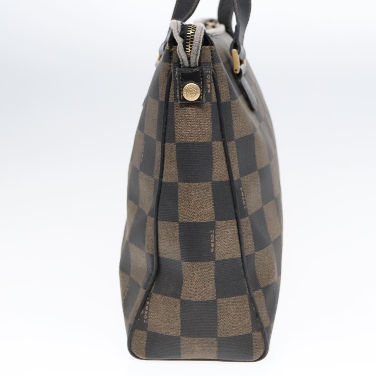 FENDI Pecan Canvas Tote Bag Brown Black gold 93517