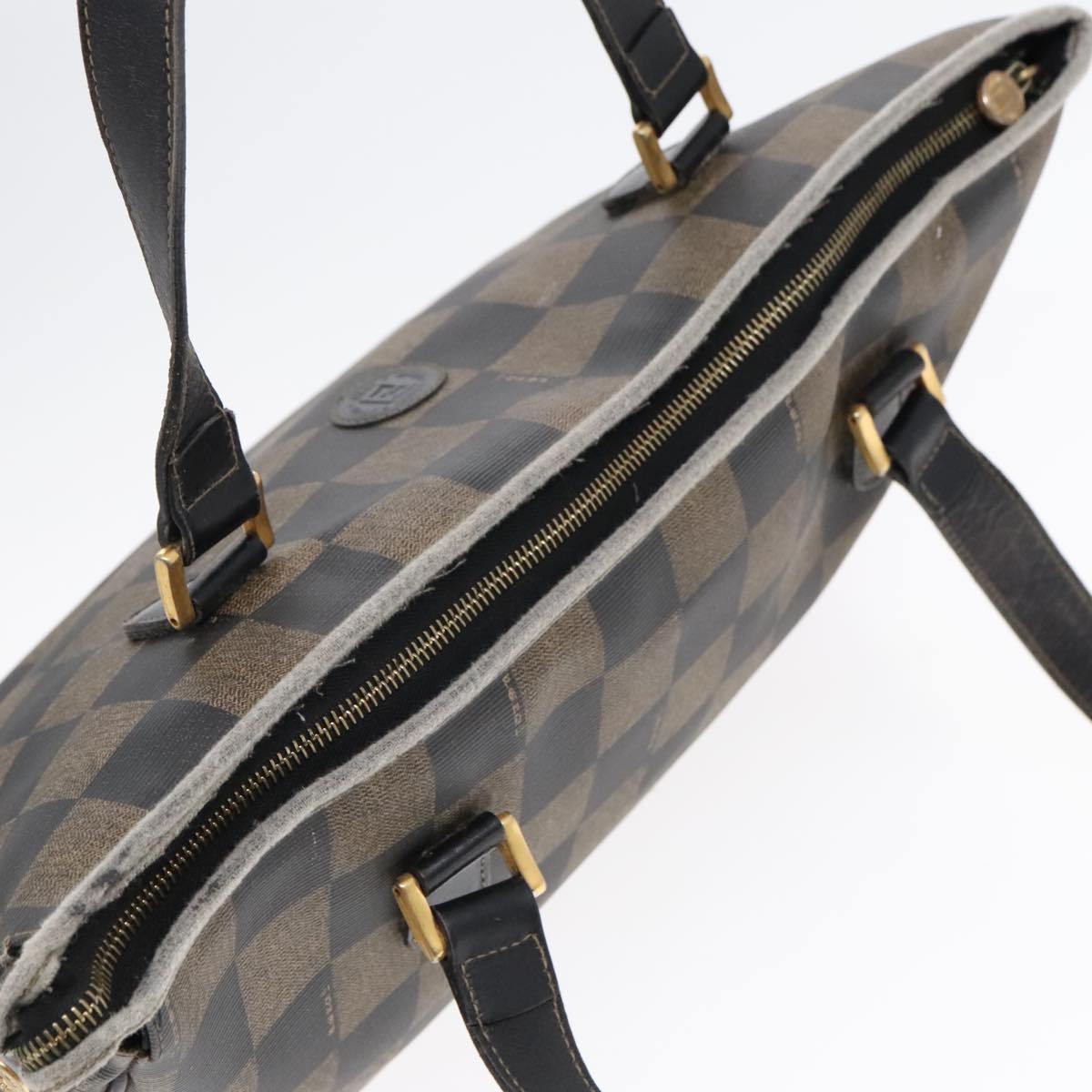 FENDI Pecan Canvas Tote Bag Brown Black gold 93517