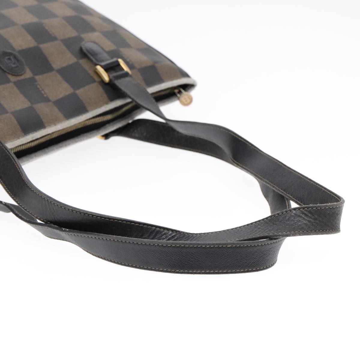 FENDI Pecan Canvas Tote Bag Brown Black gold 93517