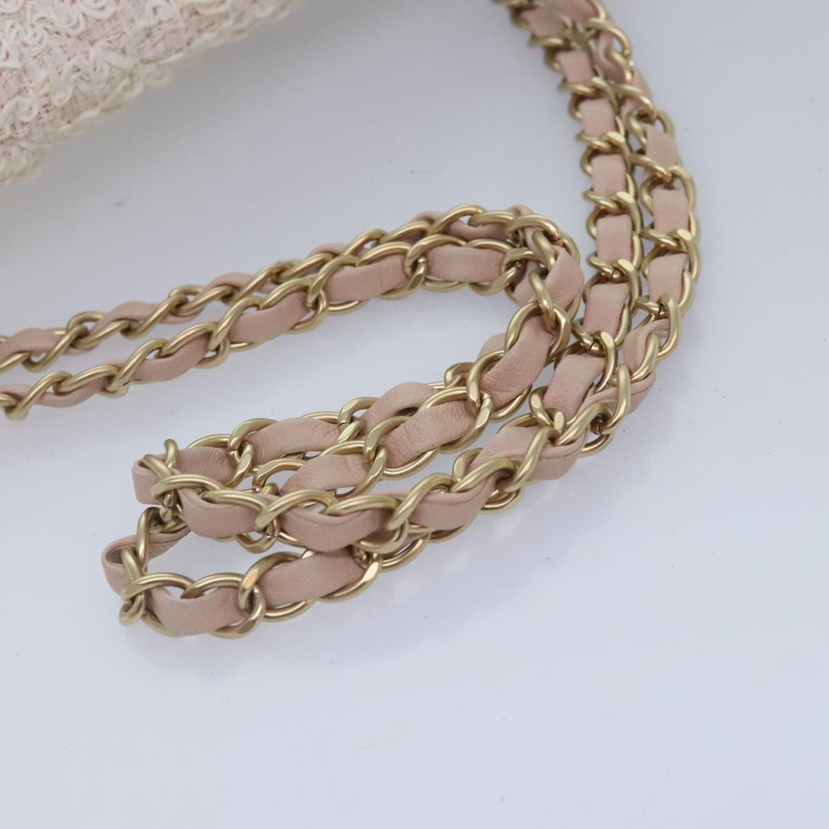 CHANEL Matelasse Chain Shoulder Bag tweed White Pink CC 93801A
