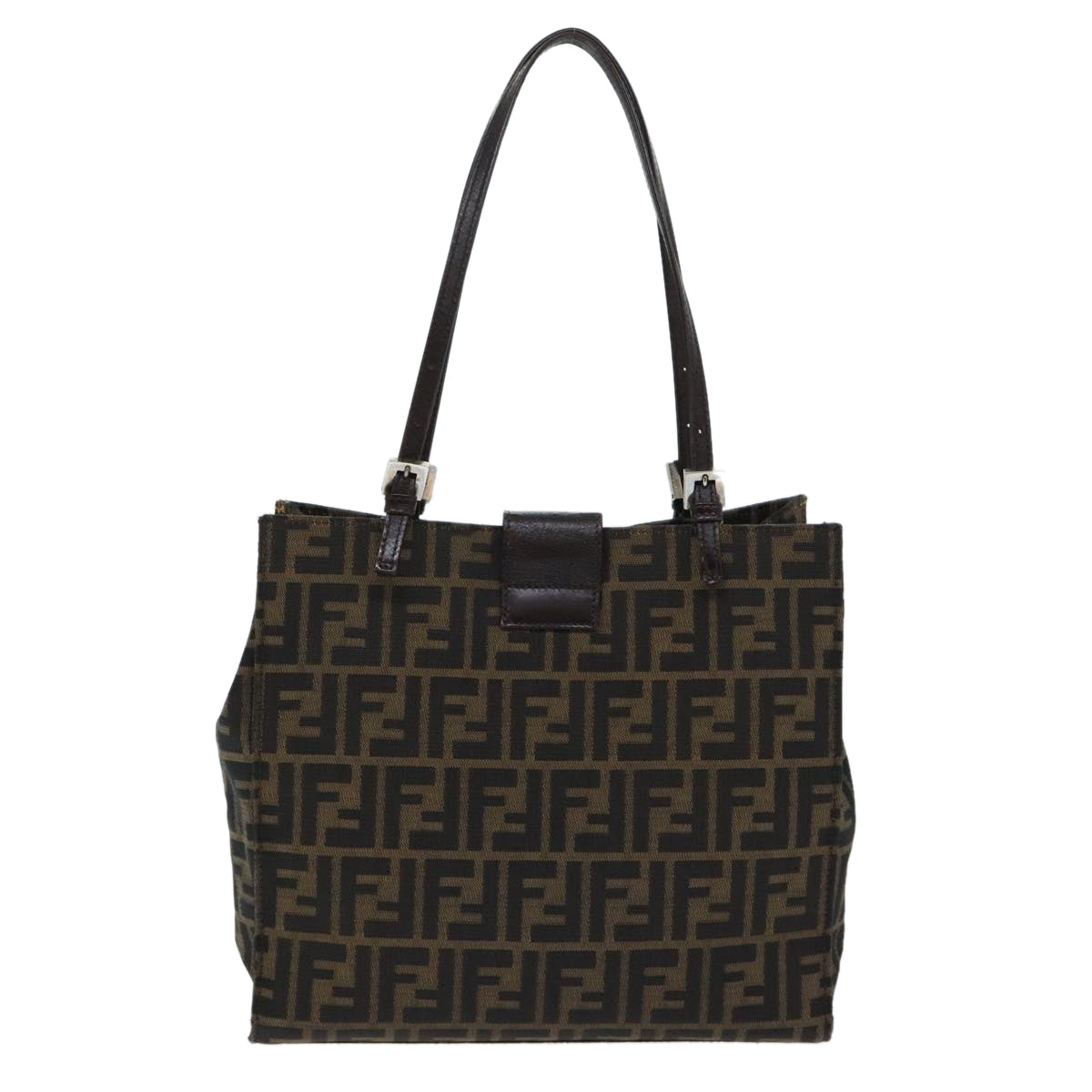 FENDI Zucca Canvas Shoulder Bag Black Silver Brown 93885