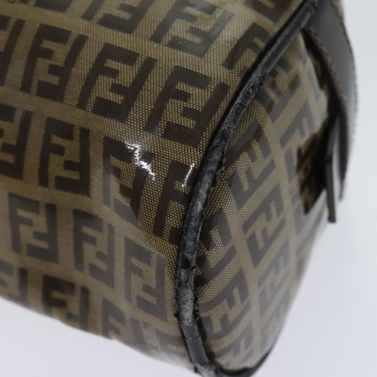 FENDI Zucchino Canvas Hand Bag Brown Gold 93886
