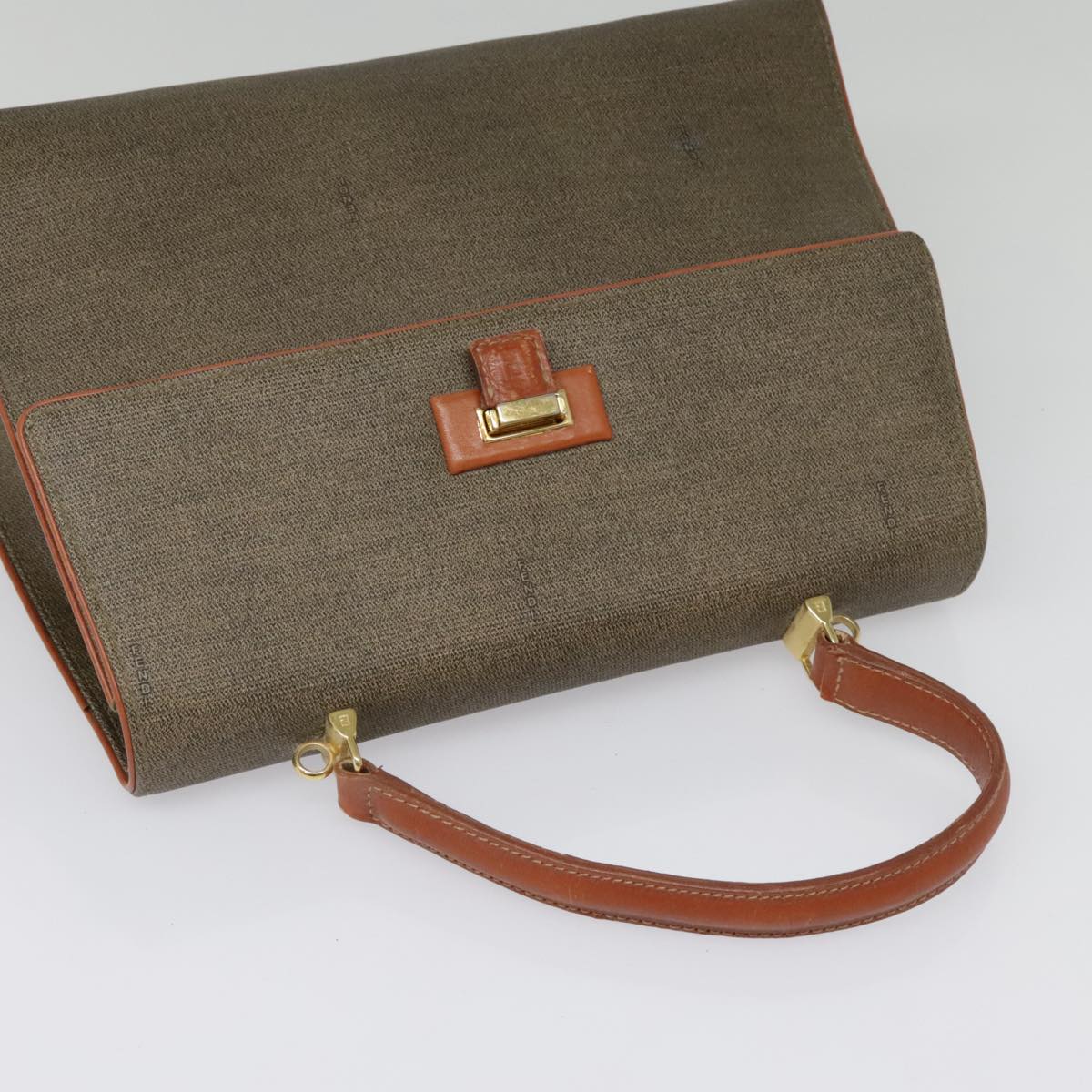 FENDI Hand Bag PVC 2way Gold Brown 94029