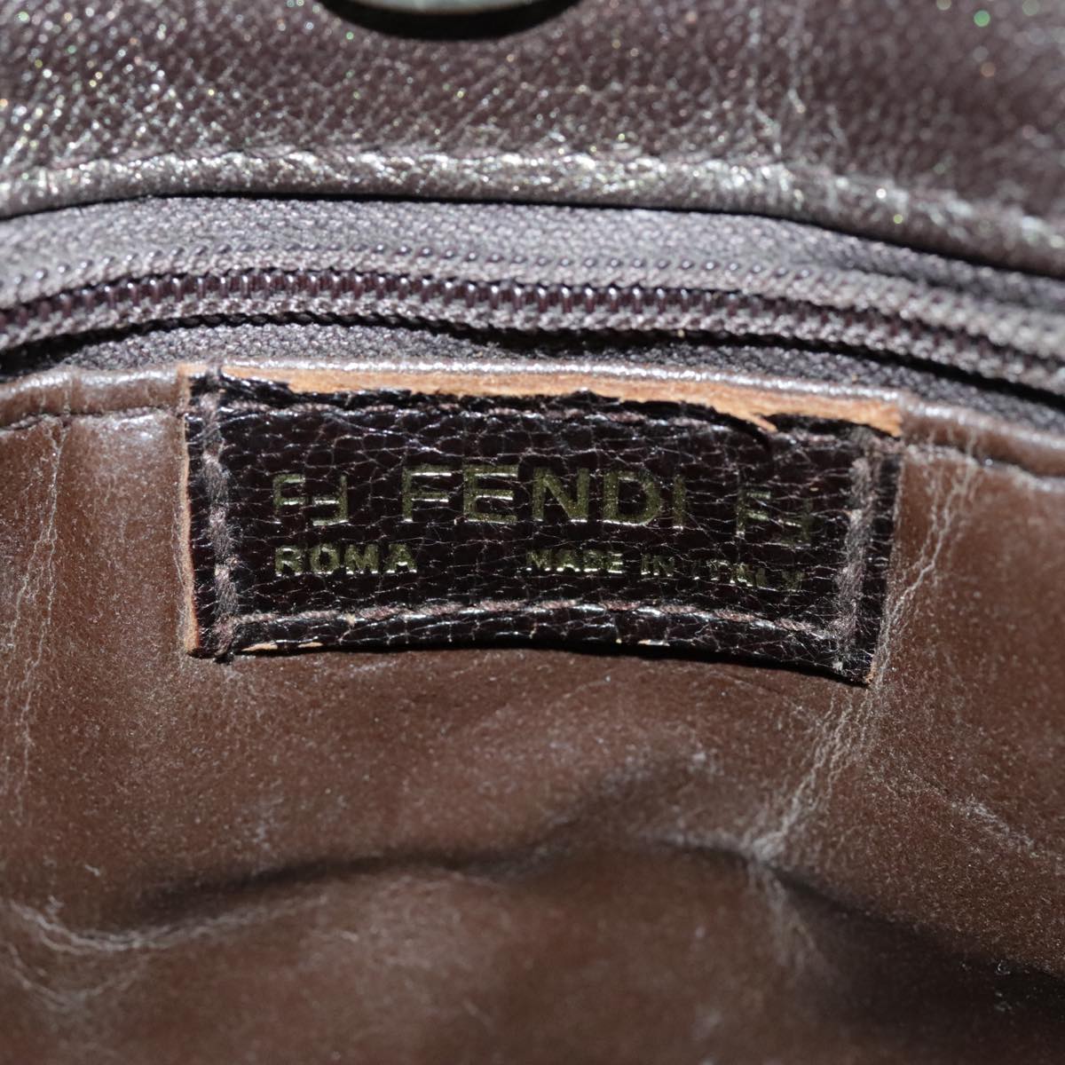 FENDI Zucca Canvas Shoulder Bag Brown Black Gold 94106