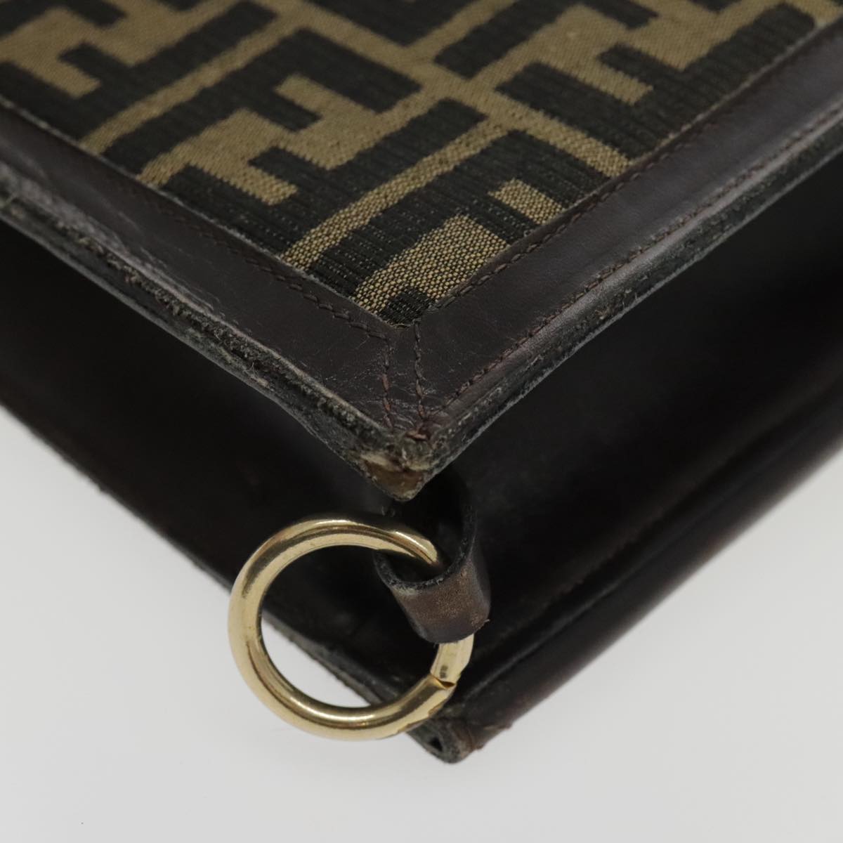 FENDI Zucca Canvas Shoulder Bag Brown Black Gold 94107