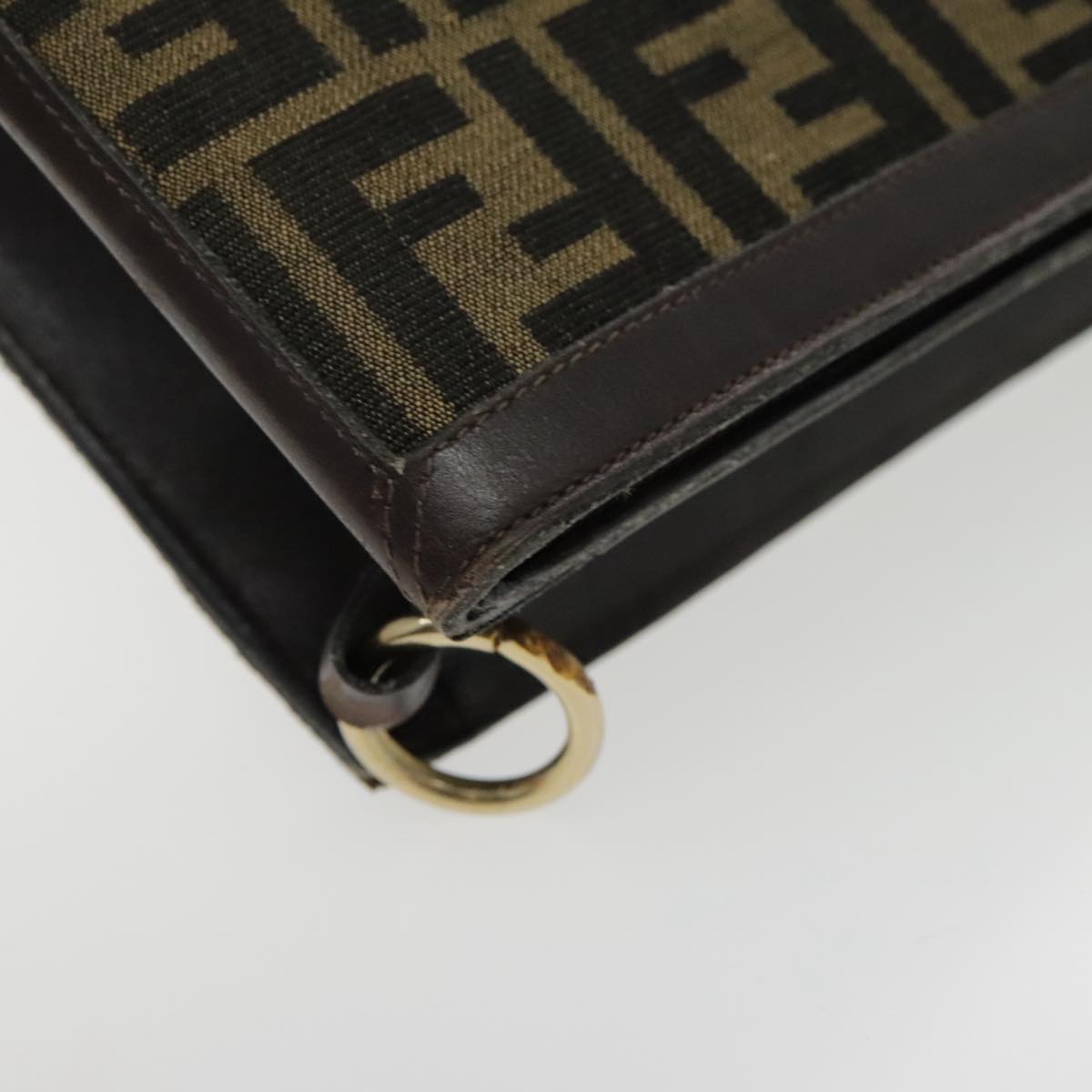 FENDI Zucca Canvas Shoulder Bag Brown Black Gold 94107