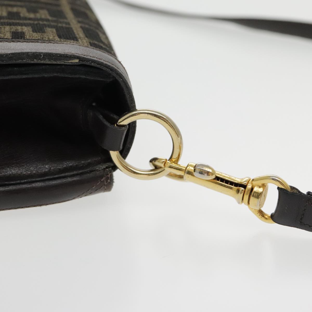 FENDI Zucca Canvas Shoulder Bag Brown Black Gold 94107