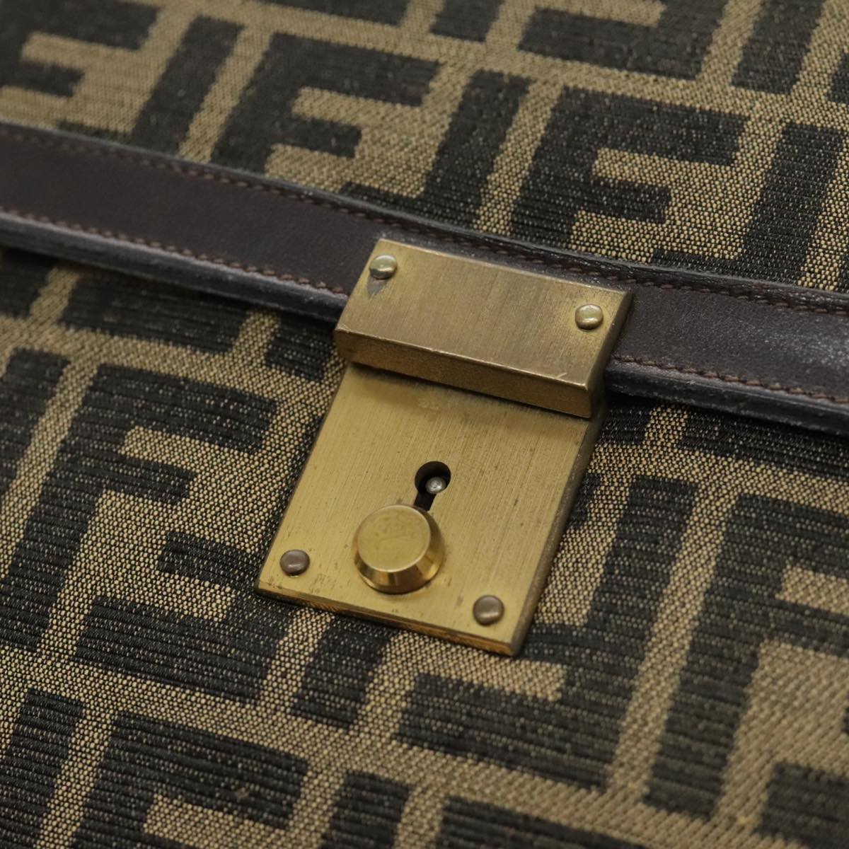 FENDI Zucca Canvas Shoulder Bag Brown Black Gold 94107