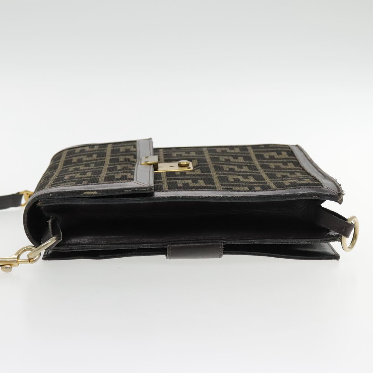 FENDI Zucca Canvas Shoulder Bag Brown Black Gold 94107