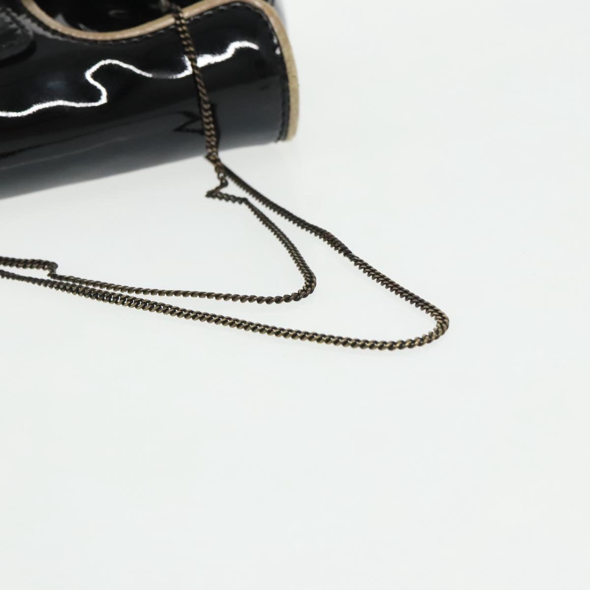 FENDI Chain Hand Bag Enamel Black 94130