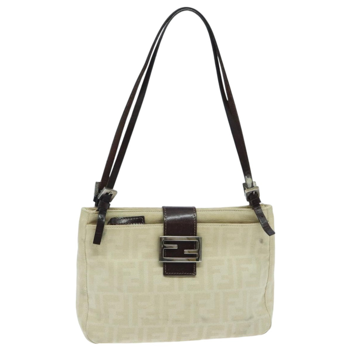 FENDI Zucca Canvas Mamma Baguette Shoulder Bag White Silver 94184