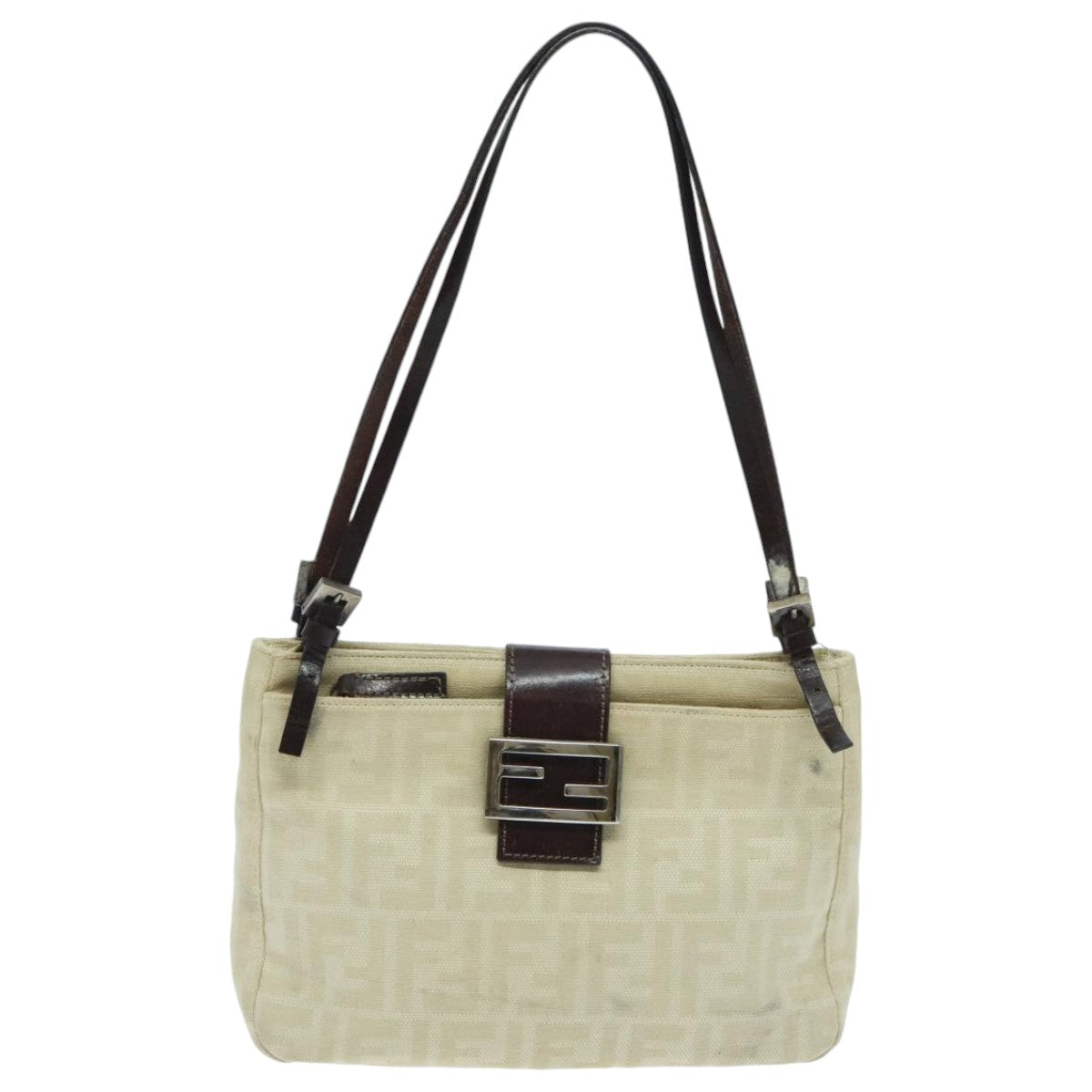 FENDI Zucca Canvas Mamma Baguette Shoulder Bag White Silver 94184