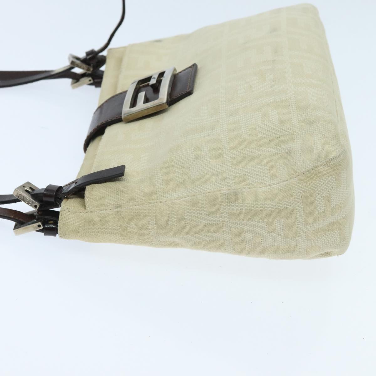 FENDI Zucca Canvas Mamma Baguette Shoulder Bag White Silver 94184