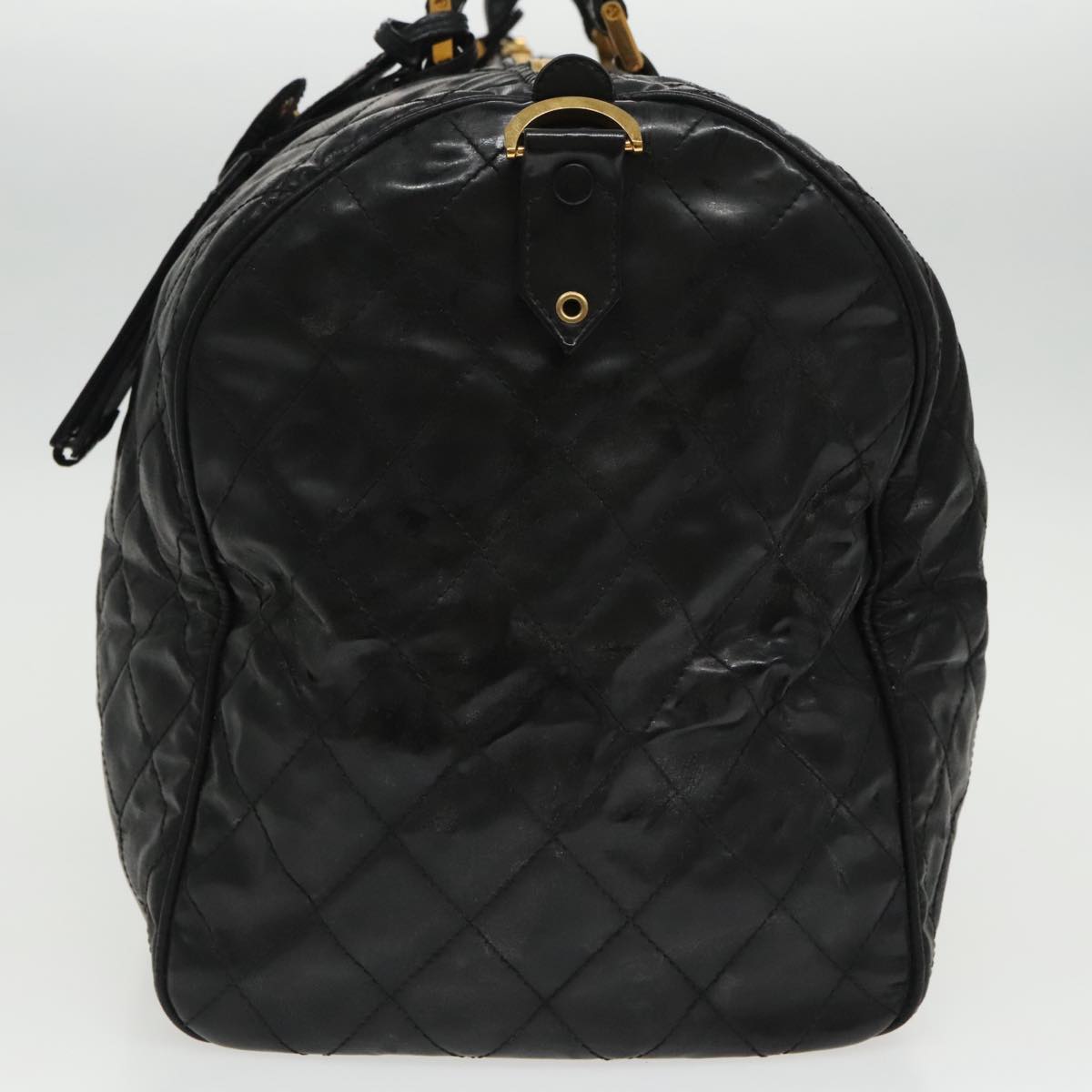 CHANEL Boston Bag Leather 2way Black Gold CC 94229