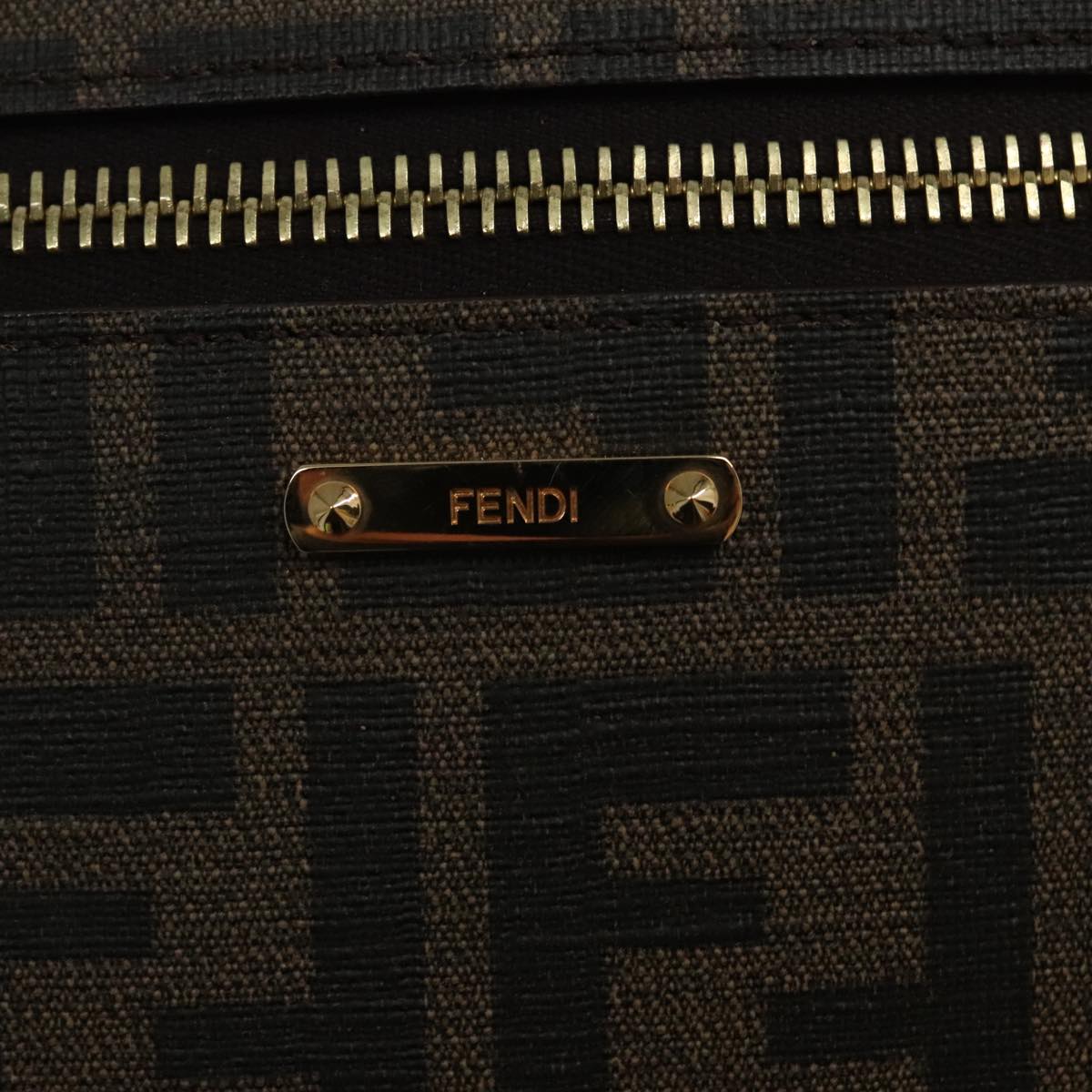 FENDI Zucca Canvas Shoulder Bag Black Brown gold 94296
