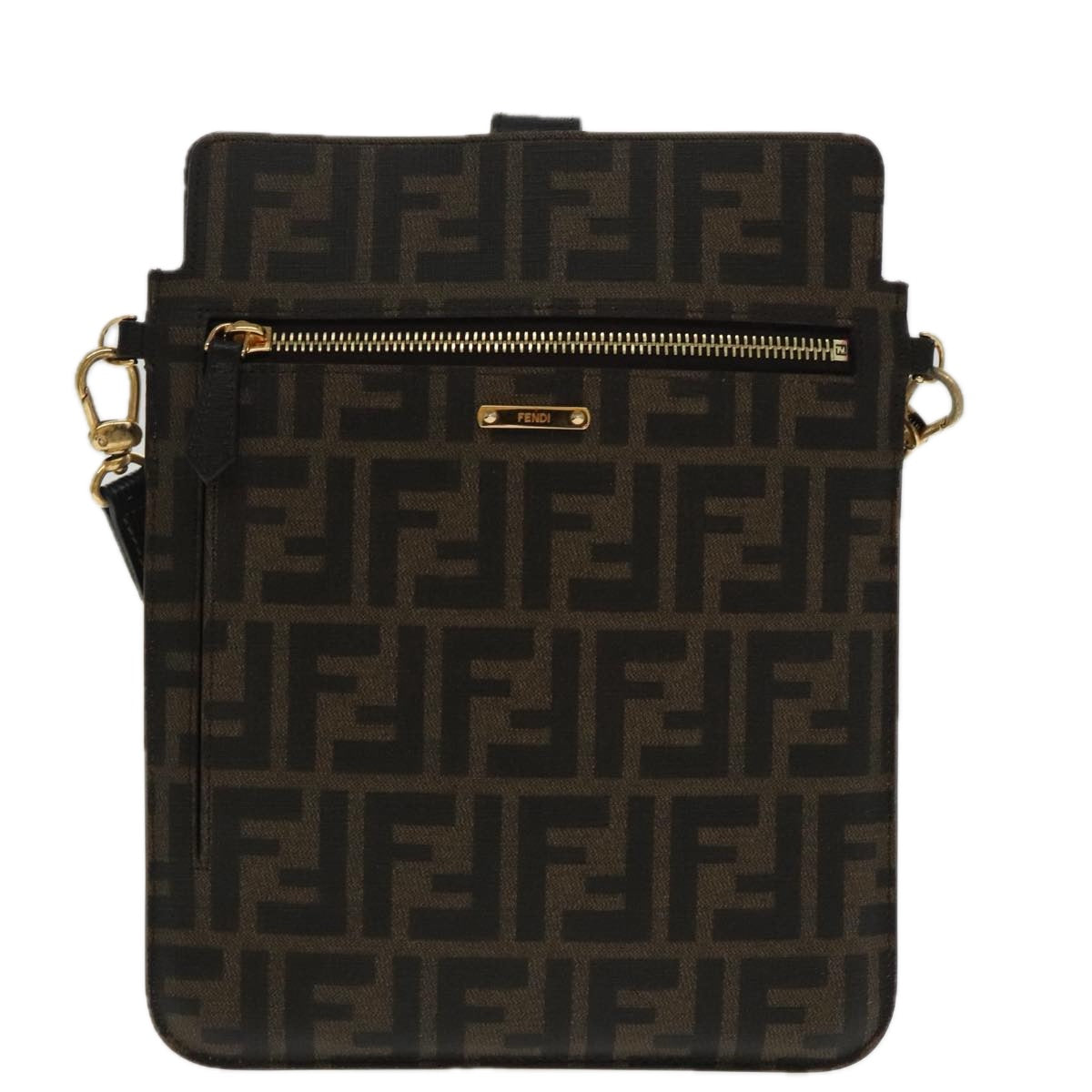 FENDI Zucca Canvas Shoulder Bag Black Brown gold 94296