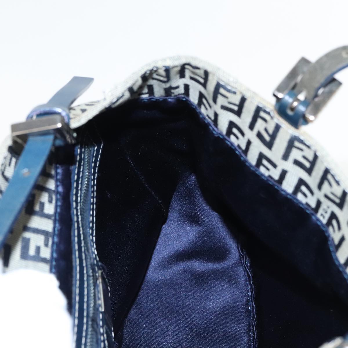 FENDI Zucchino Canvas Hand Bag Navy Silver 94429