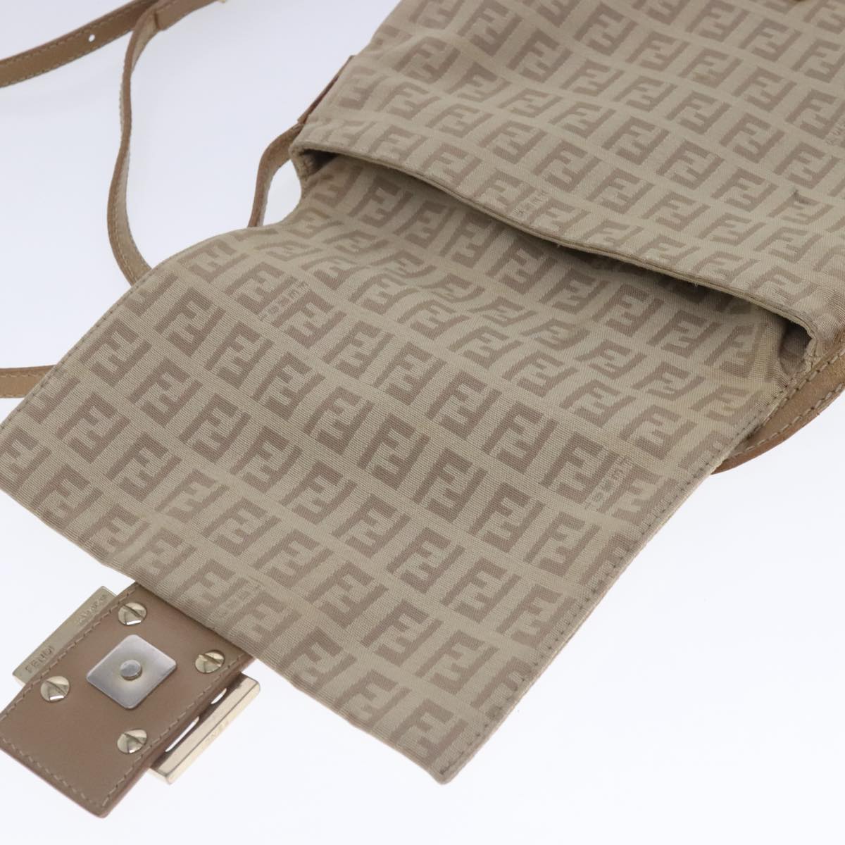 FENDI Zucchino Canvas Shoulder Bag Beige Gold 94453
