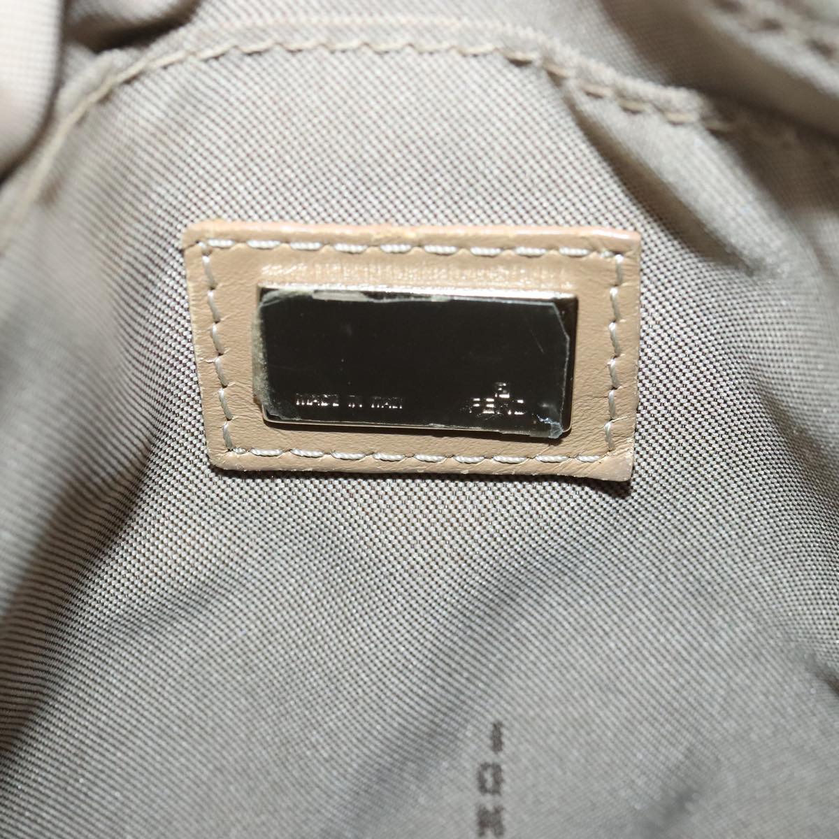 FENDI Zucchino Canvas Shoulder Bag Beige Gold 94453
