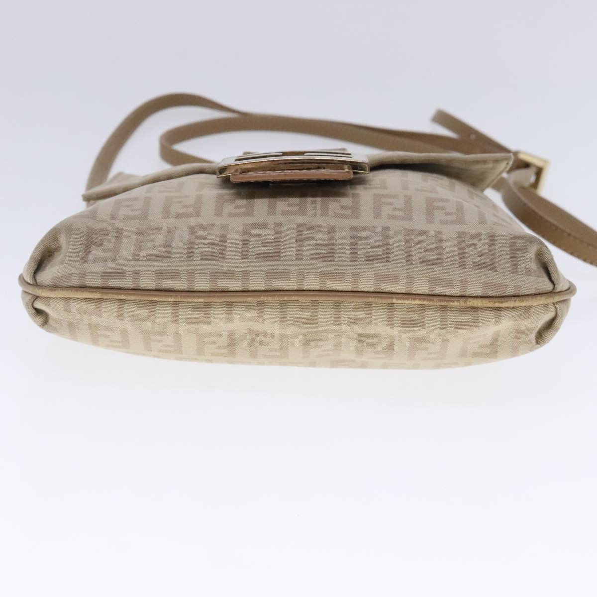 FENDI Zucchino Canvas Shoulder Bag Beige Gold 94453
