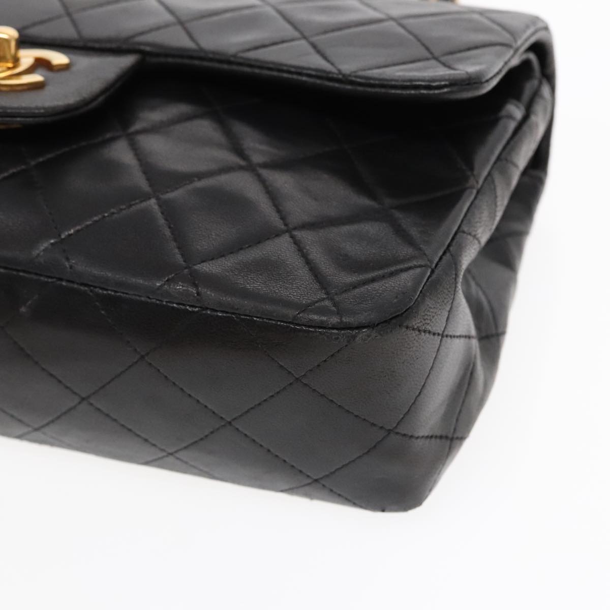 CHANEL Matelasse 23 Turn Lock Chain Bag Lamb Skin Black Gold CC 94676A