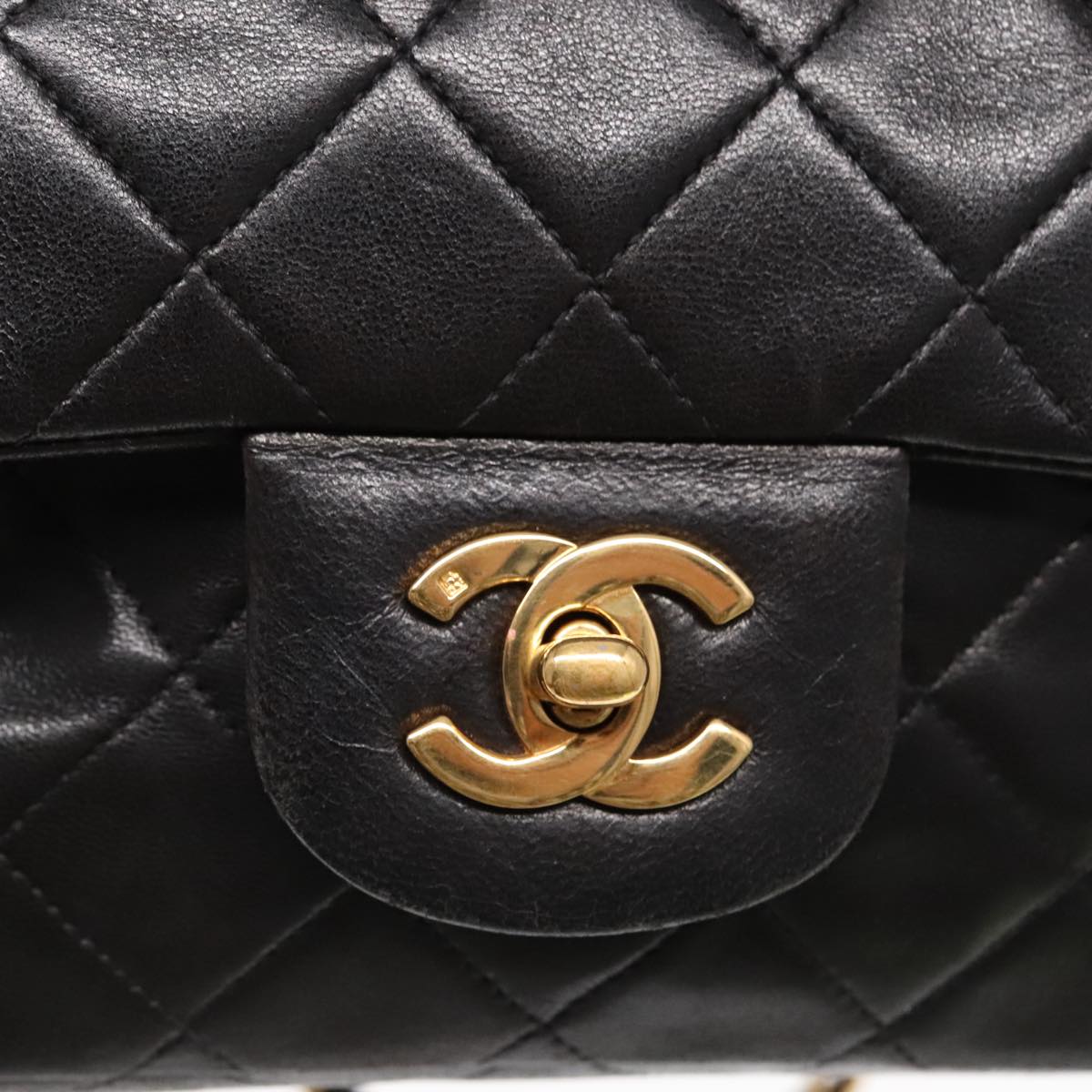CHANEL Matelasse 23 Turn Lock Chain Bag Lamb Skin Black Gold CC 94676A