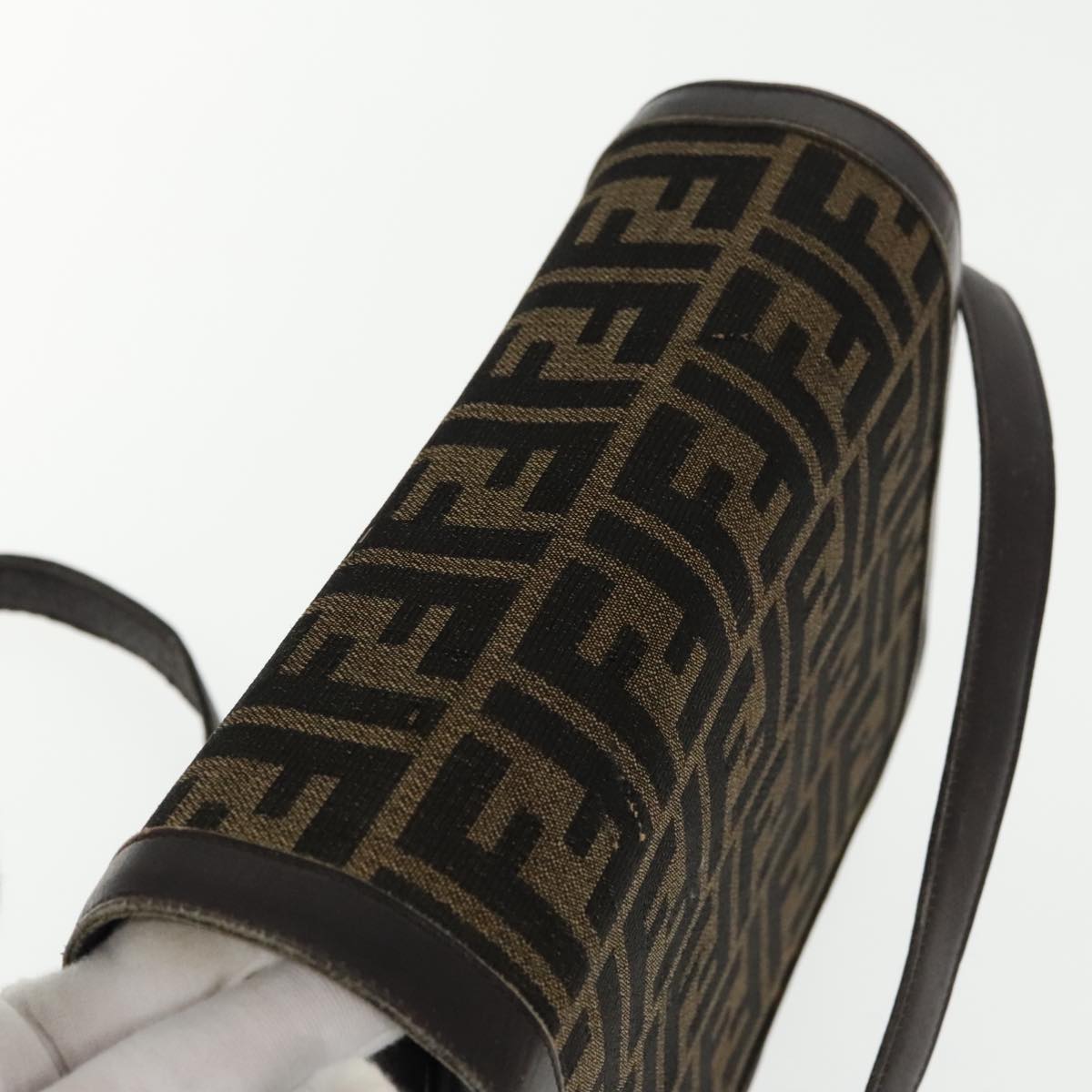 FENDI Zucca Canvas Shoulder Bag Brown Black gold 94691