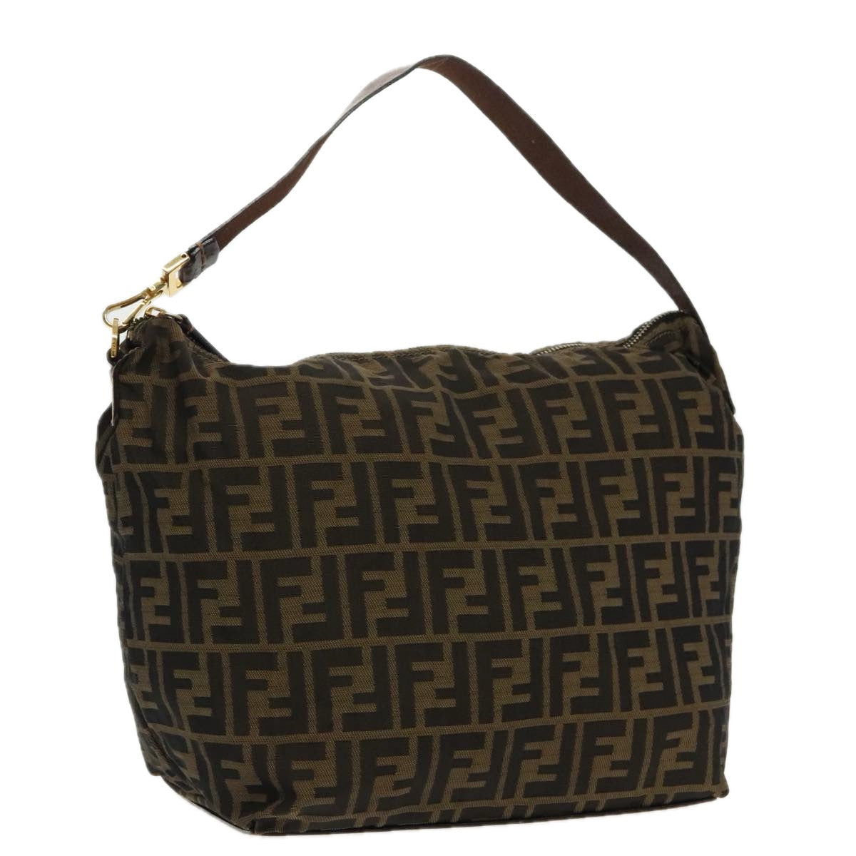 FENDI Zucca Canvas Shoulder Bag Brown Black gold 94791
