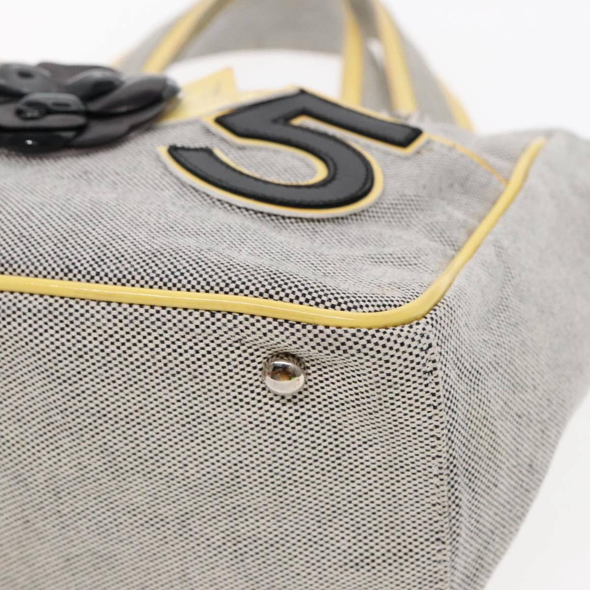 CHANEL Camelia Hand Bag No5 Canvas Gray Silver CC 94827A