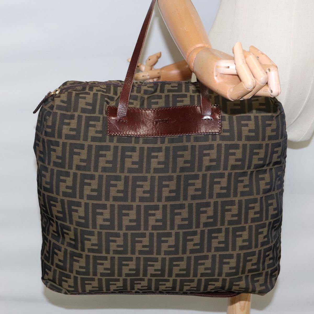 FENDI Zucca Canvas Tote Bag Brown Black gold 95031