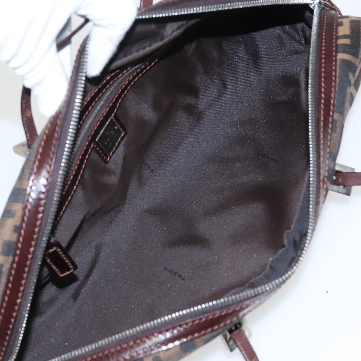 FENDI Zucca Canvas Hand Bag Brown Black Silver 95317