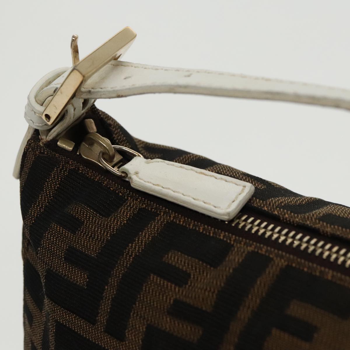 FENDI Zucca Canvas Hand Bag Brown White Gold 95333