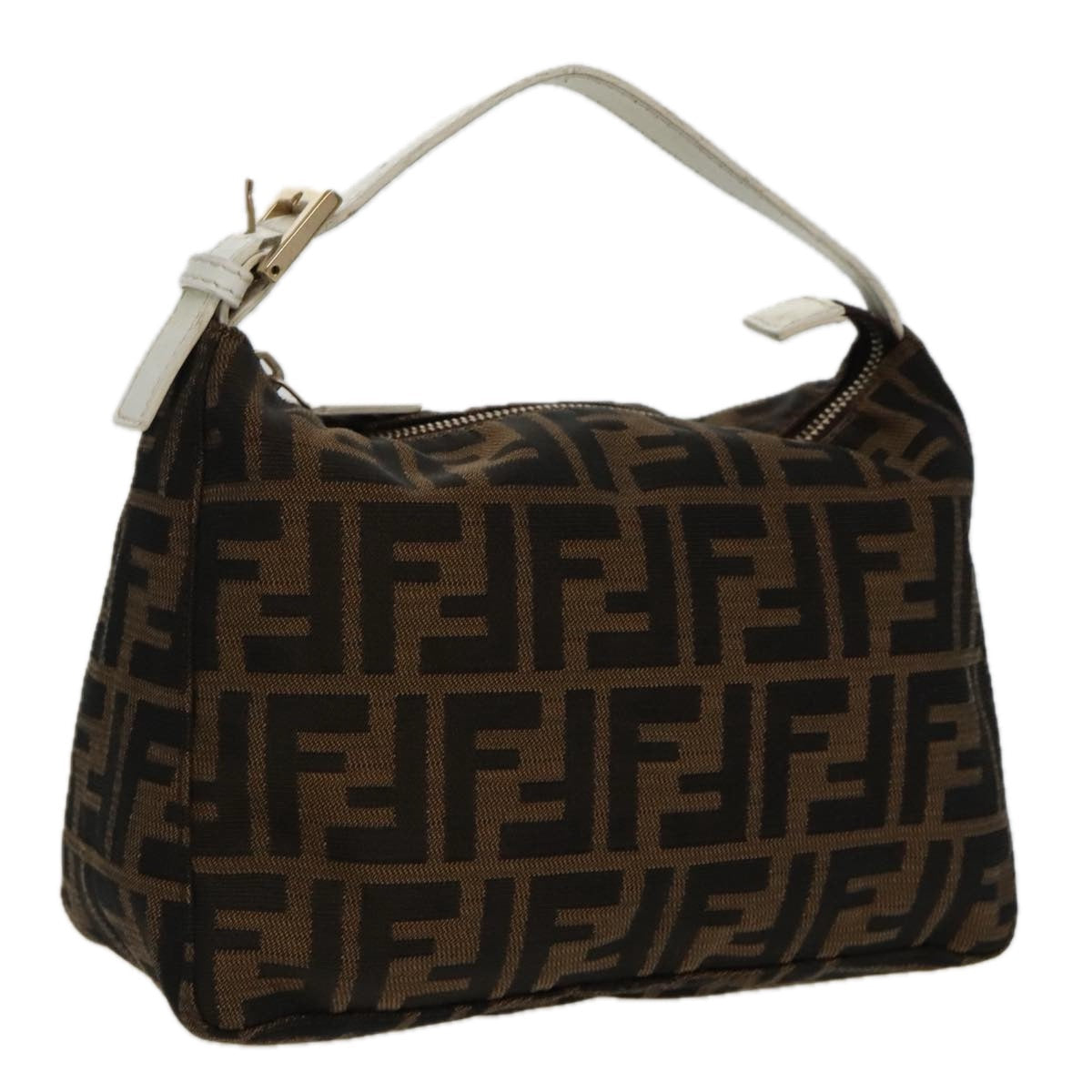 FENDI Zucca Canvas Hand Bag Brown White Gold 95333