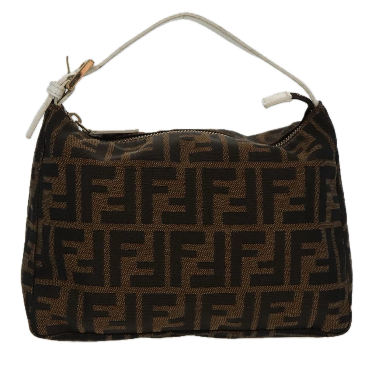 FENDI Zucca Canvas Hand Bag Brown White Gold 95333