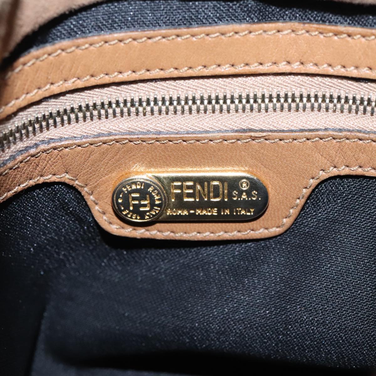 FENDI Mamma Baguette Shoulder Bag Suede Beige Gold 95344
