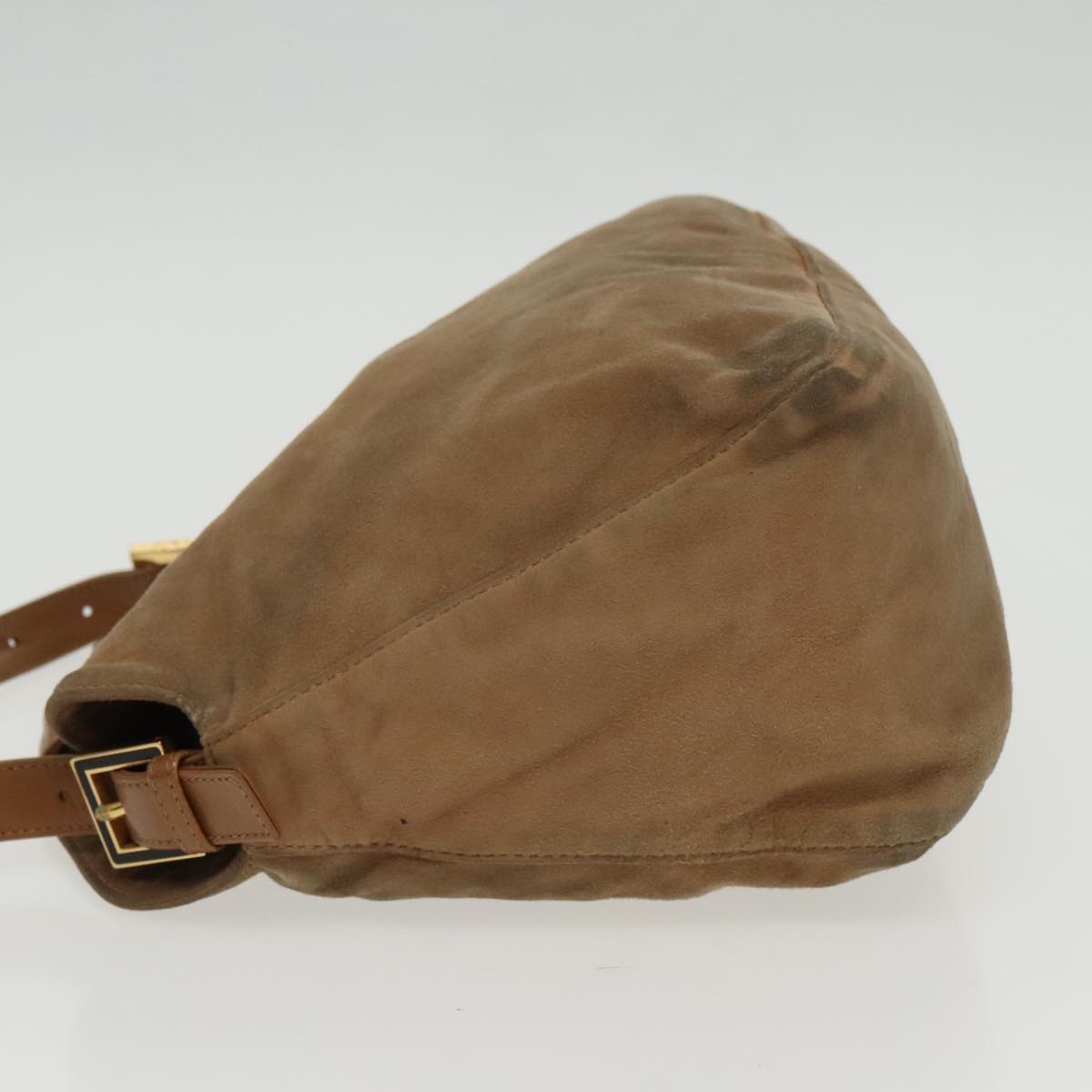FENDI Mamma Baguette Shoulder Bag Suede Beige Gold 95344
