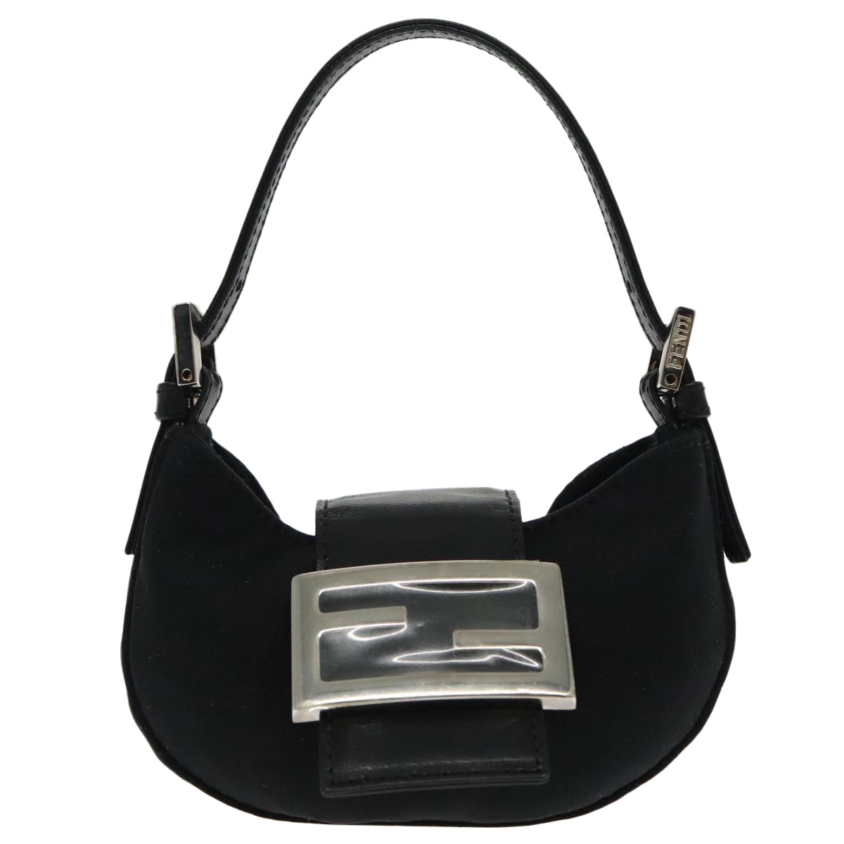 FENDI Mini Croissant Hand Bag Nylon Black Silver 95417