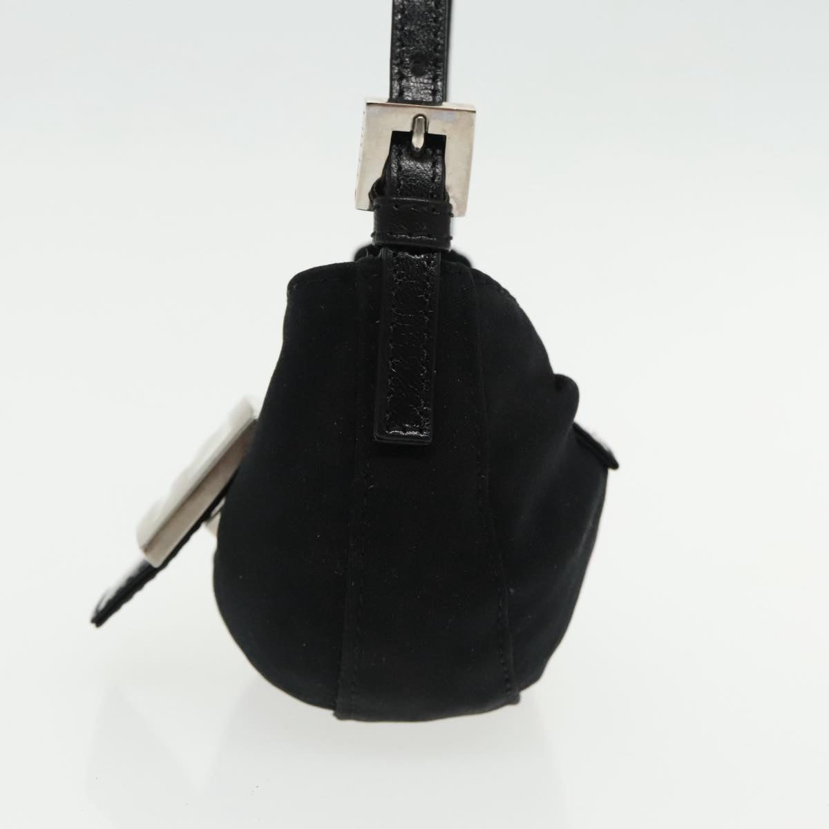 FENDI Mini Croissant Hand Bag Nylon Black Silver 95417